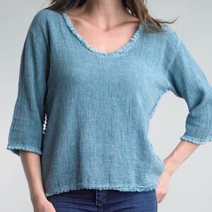 Tempo Paris Light Blue Linen Knit Top size small